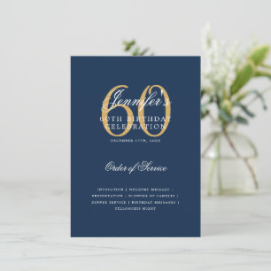 Elegant 60th Birthday Program Gold Navy Menu