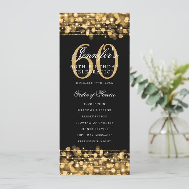 Elegant 60th Birthday Program Gold w/ Thank You (Standing Front)