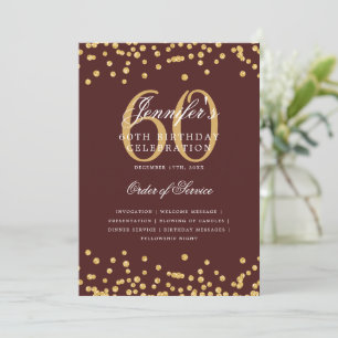 Elegant 60th Birthday Program Menu Gold Burgundy
