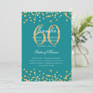 Elegant 60th Birthday Program Menu Gold Teal 