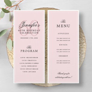 Elegant 60th Birthday Program Menu Pink Blush