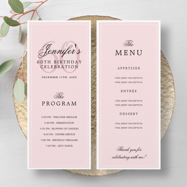 Elegant 60th Birthday Program Menu Pink Blush (Elegant 60th Birthday Program Menu Pink Blush)