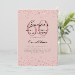 Elegant 60th Birthday Program Menu Rose Gold Blush