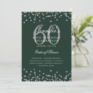 Elegant 60th Birthday Program Menu Silver Green 