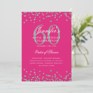 Elegant 60th Birthday Program Menu Silver Hot Pink