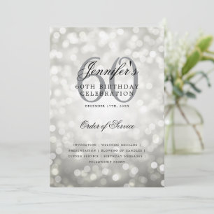 Elegant 60th Birthday Program Silver Bokeh w/ Menu