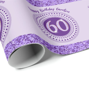 Elegant 60th Birthday Purple Glitter with Stripes Wrapping Paper