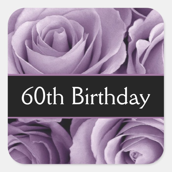 Elegant 60th Birthday Purple Roses Square Sticker