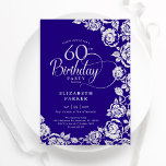 Elegant 60th Birthday Purple Silver Roses Invitation<br><div class="desc">Purple silver floral 60th birthday party invitation. Elegant design featuring roses,  faux silver foil and typography script font. Trendy invite card perfect for a stylish female bday celebration. Can be customized to any age. Personalize with your own details. Printed Zazzle invitations or instant download digital printable template.</div>