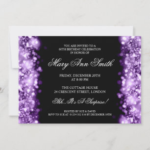 Elegant 60th Birthday Purple Sparkling Lights Invitation
