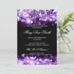 Elegant 60th Birthday Purple Sparkling Lights Invitation | Zazzle