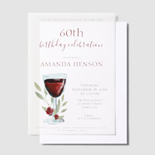 Elegant 60th Birthday Red Wine Surprise Birthday Vellum Invitations
