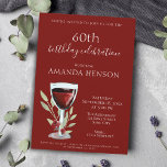 Elegant 60th Birthday Red Wine Surprise Party Invitation<br><div class="desc">Elegant 60th Birthday Red Wine Surprise Birthday Party Invitation. 60th birthday party invitation for her or him. Invitation with a red wine glass, roses and twigs on a red background. The text is fully customizable - personalize it with your name, any age - 30th 40th 50th 70th 80th 90th 100th,...</div>