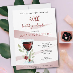 Elegant 60th Birthday Red Wine Surprise Party Invitation