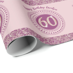 Elegant 60th Birthday Rose Gold Glitter & Stripes Wrapping Paper