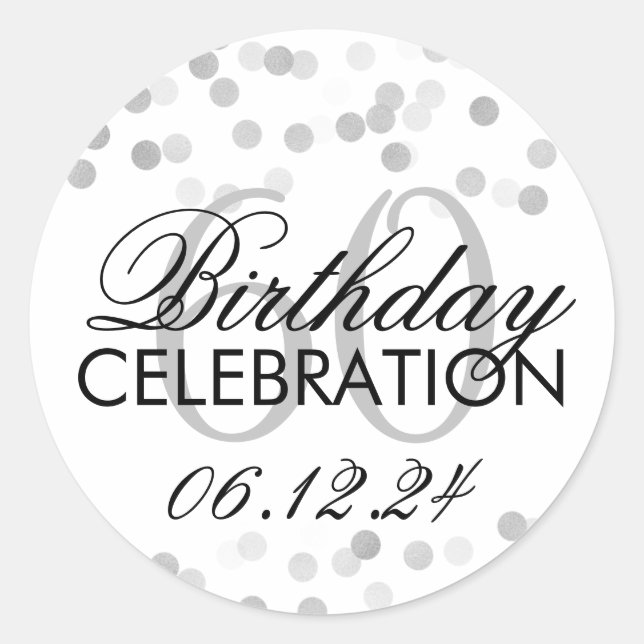 Elegant 60th Birthday Silver Foil Glitter Lights Classic Round Sticker (Front)