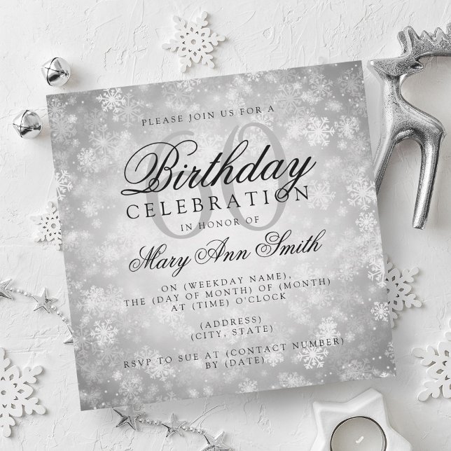 Elegant 60th Birthday Silver Winter Wonderland Invitation (Elegant 60th Birthday Silver Winter Wonderland Invitation)