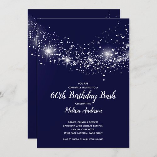 Elegant 60th Birthday Stars Navy Blue Invitation