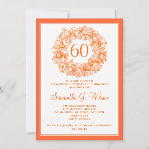 Elegant 60th Birthday Vintage Roses Orange Invitation