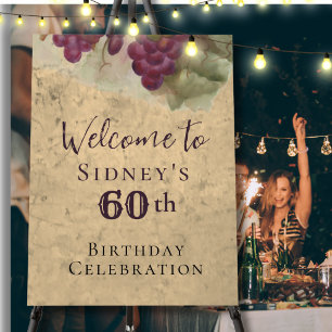 Elegant 60th Birthday Welcome Vineyard Wine Theme Foam Board