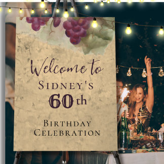 Elegant 60th Birthday Welcome Vineyard Wine Theme Foam Board