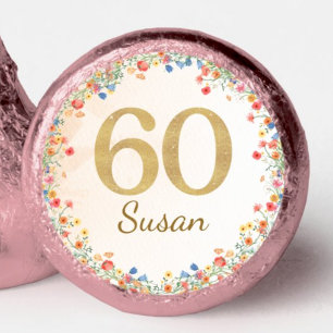 Elegant 60th Birthday Wildflower Pink Chocolates Hershey®'s Kisses®