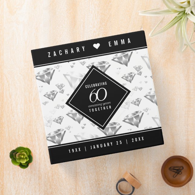 Elegant 60th Diamond Wedding Anniversary 3 Ring Binder (In Situ)