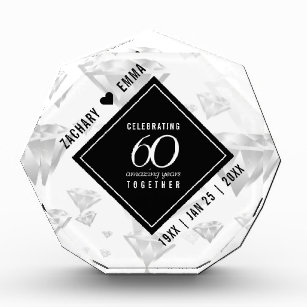 Bella Busta-60 Years Anniversary-Traditional Diamond for 60th Anniversary-Engraved Crystal Diamond Paperweight Keepsake (60 Years (Diamond))