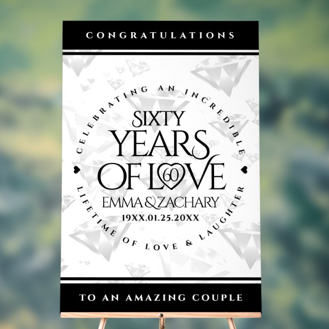 Elegant 60th Diamond Wedding Anniversary Acrylic Sign (Neutral)
