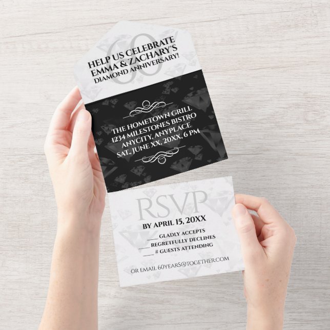 Elegant 60th Diamond Wedding Anniversary All In One Invitation (Tearaway)