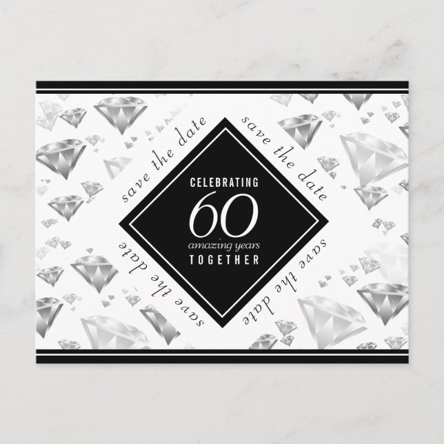 Elegant 60th Diamond Wedding Anniversary Announcement Postcard (Front)