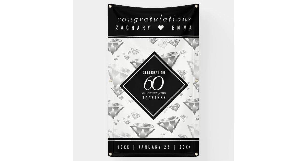 Elegant 60th Diamond Wedding Anniversary Banner, Zazzle