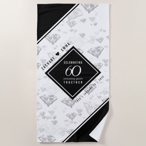 Elegant 60th Diamond Wedding Anniversary Beach Towel