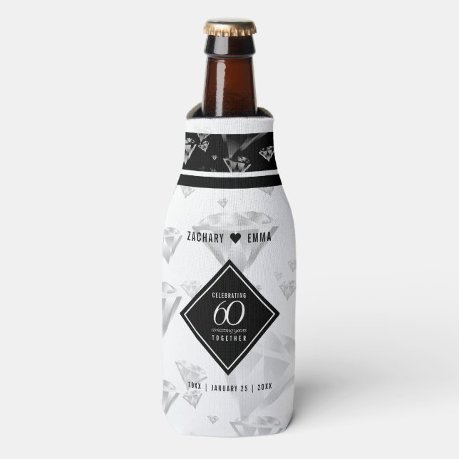 Elegant 60th Diamond Wedding Anniversary Bottle Cooler (Bottle Front)