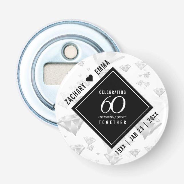 Elegant 60th Diamond Wedding Anniversary Bottle Opener (Front)