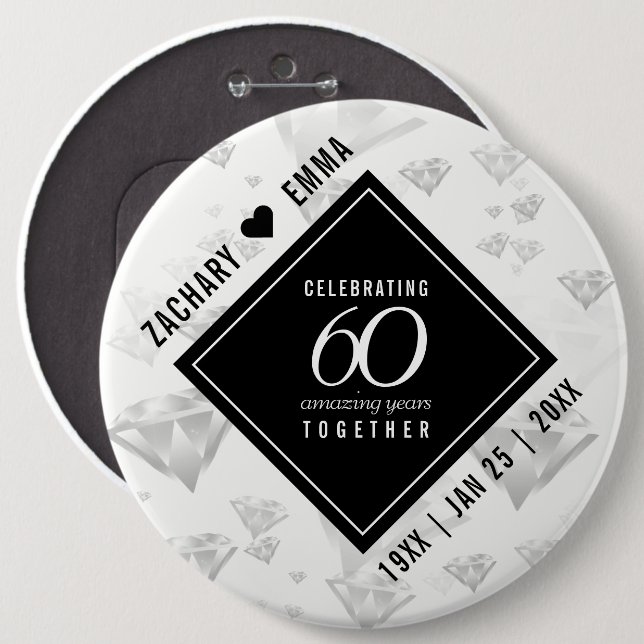 Elegant 60th Diamond Wedding Anniversary Button (Front & Back)