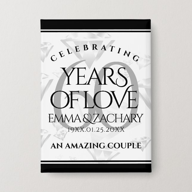 Elegant 60th Diamond Wedding Anniversary Button (Front)