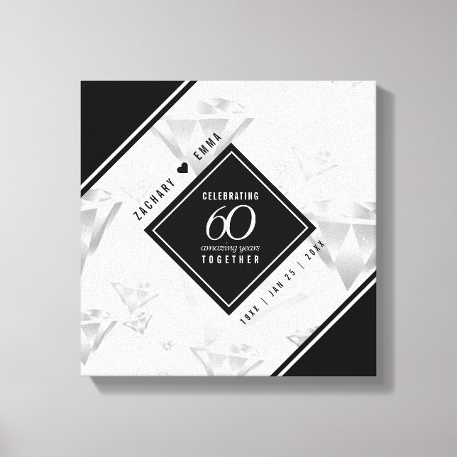 Elegant 60th Diamond Wedding Anniversary Canvas Print (Front)