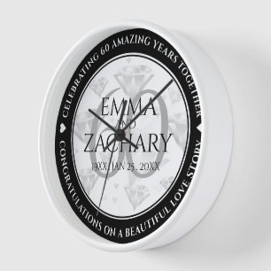 Elegant 60th Diamond Wedding Anniversary Clock
