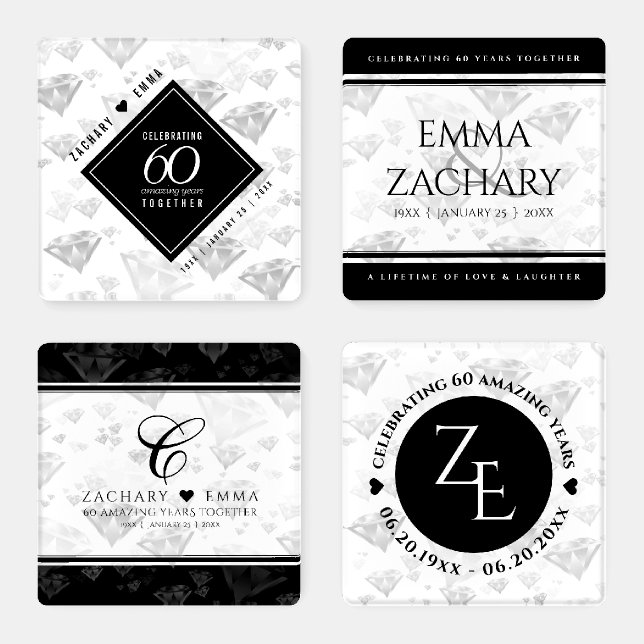 Elegant 60th Diamond Wedding Anniversary Coaster Set (Set)