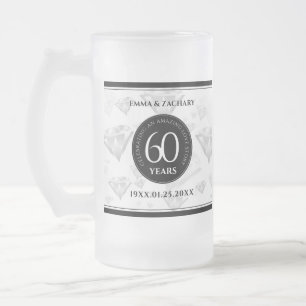 Elegant 60th Diamond Wedding Anniversary Frosted Glass Beer Mug