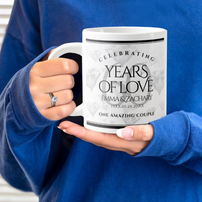 Elegant 60th Diamond Wedding Anniversary Giant Coffee Mug (60th Wedding Anniversary Jumbo Coffee Mug Cover Photo.)