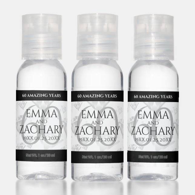 Elegant 60th Diamond Wedding Anniversary Hand Sanitizer (Set)