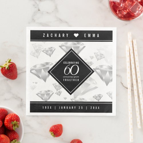 Elegant 60th Diamond Wedding Anniversary Paper Dinner Napkins