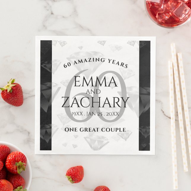 Elegant 60th Diamond Wedding Anniversary Paper Dinner Napkins (Insitu)
