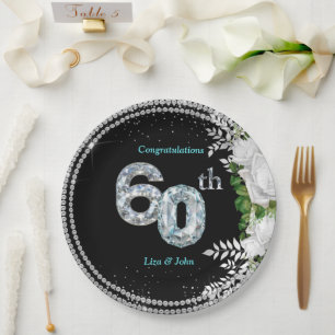 Elegant 60th Diamond Wedding Anniversary Paper Plates