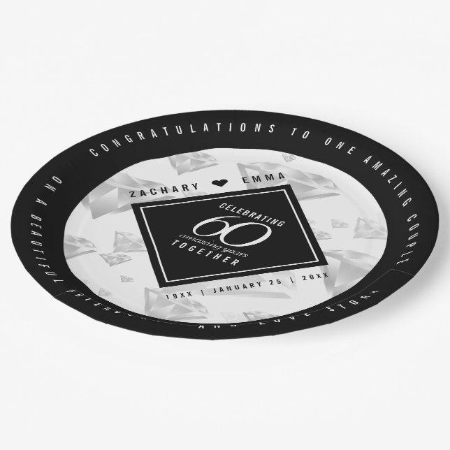 Elegant 60th Diamond Wedding Anniversary Paper Plates (Angled)