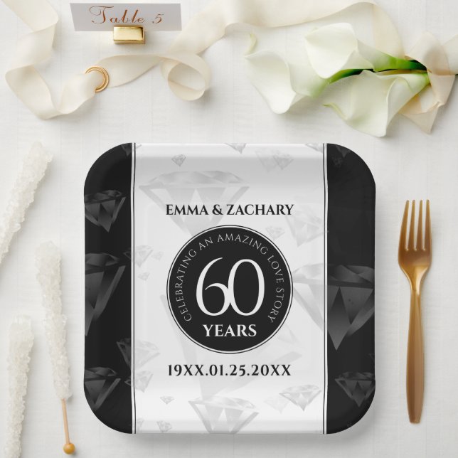 Elegant 60th Diamond Wedding Anniversary Paper Plates (Wedding)