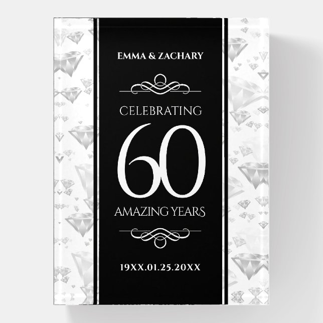 Elegant 60th Diamond Wedding Anniversary Paperweight (Vertical)