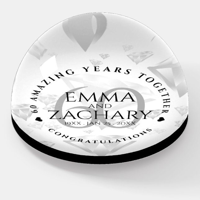 Elegant 60th Diamond Wedding Anniversary Paperweight (Angled)